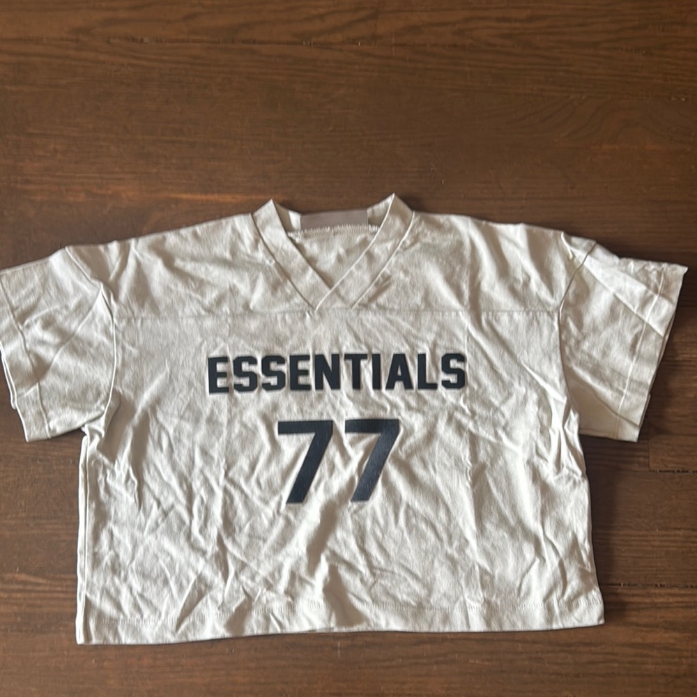 Essentials Beige and Black Graphic Tee Cropped